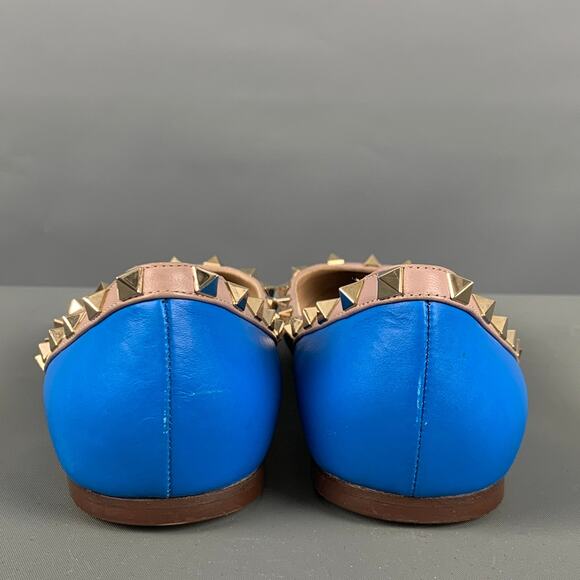 VALENTINO Size 10 Blue Nude Leather Contrast trim Flats - Picture 3 of 9